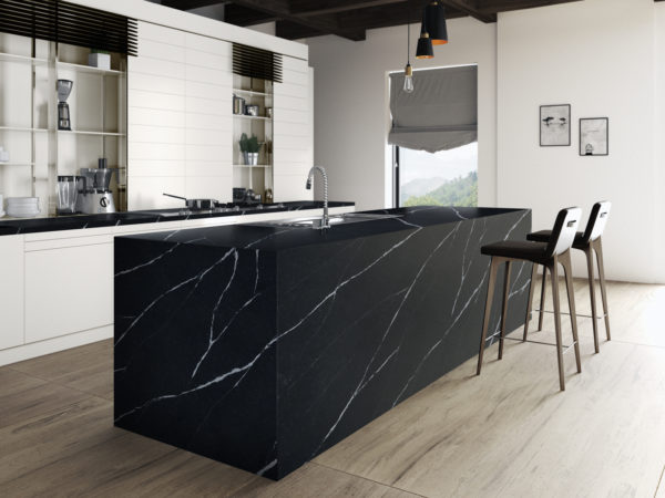 Kitchen And Breakfast Bar With Silestone Et Marquina Countertop