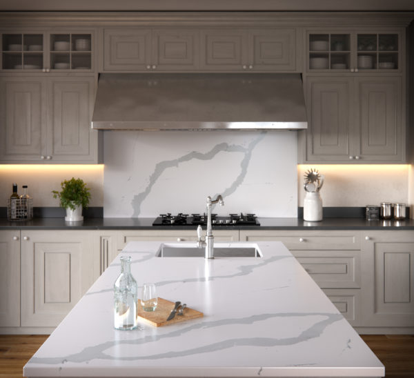 Kitchen With Silestone Bianco Calacatta Countertop